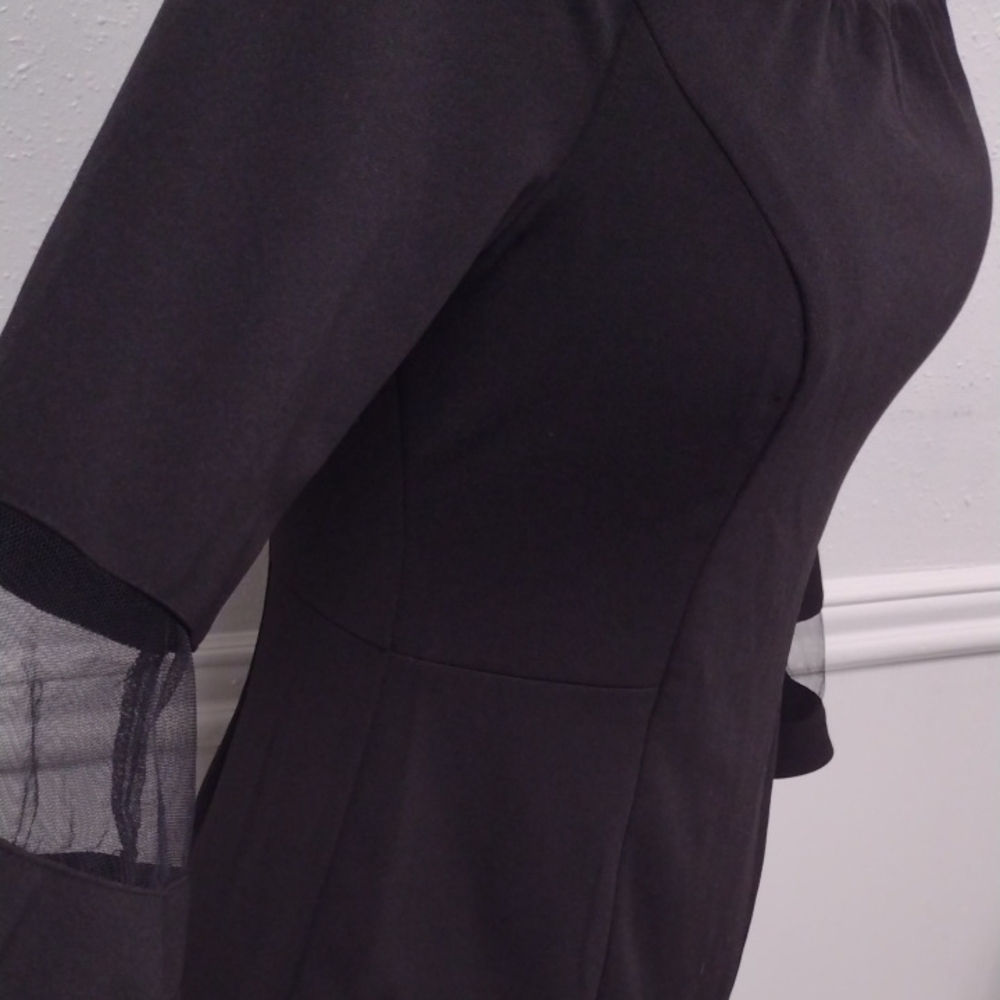 Premier Amour Elegant Black Long Sleeve Dress with Sheer Details - Picture 4 of 13